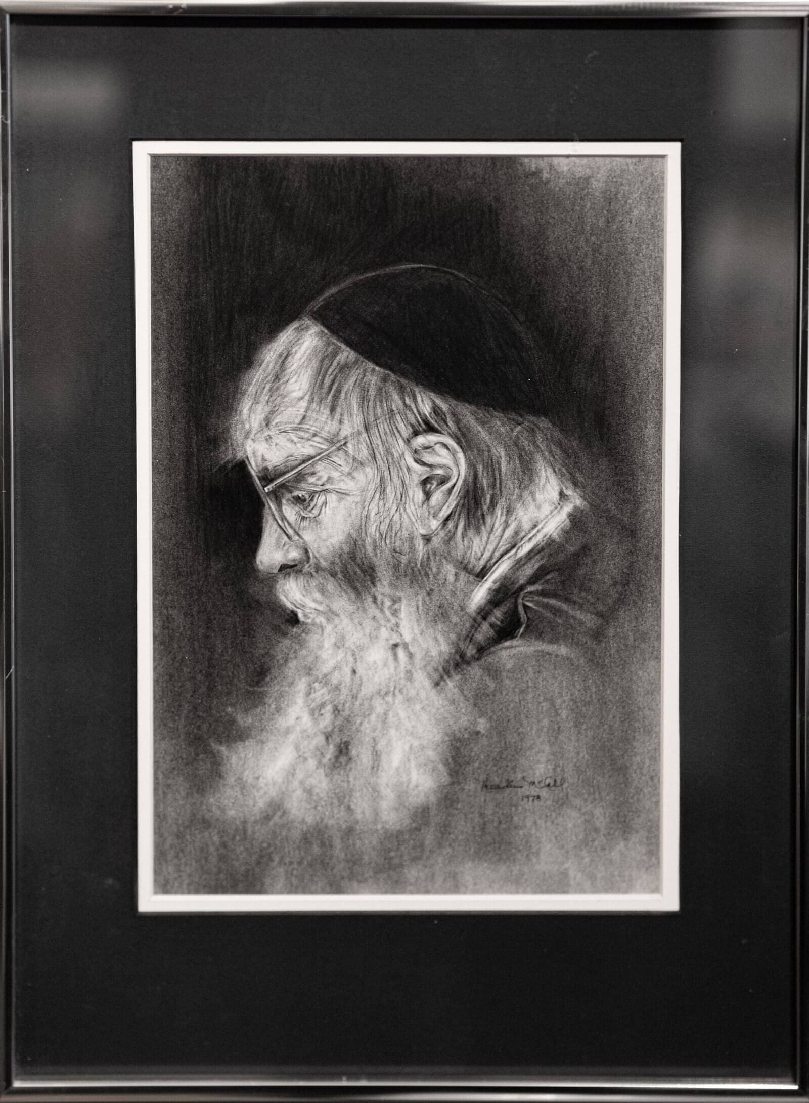 mccall1.jpg An elaborate graphite drawing of a profile of an elderly Jewish man with a long white beard, wearing a kippah.
