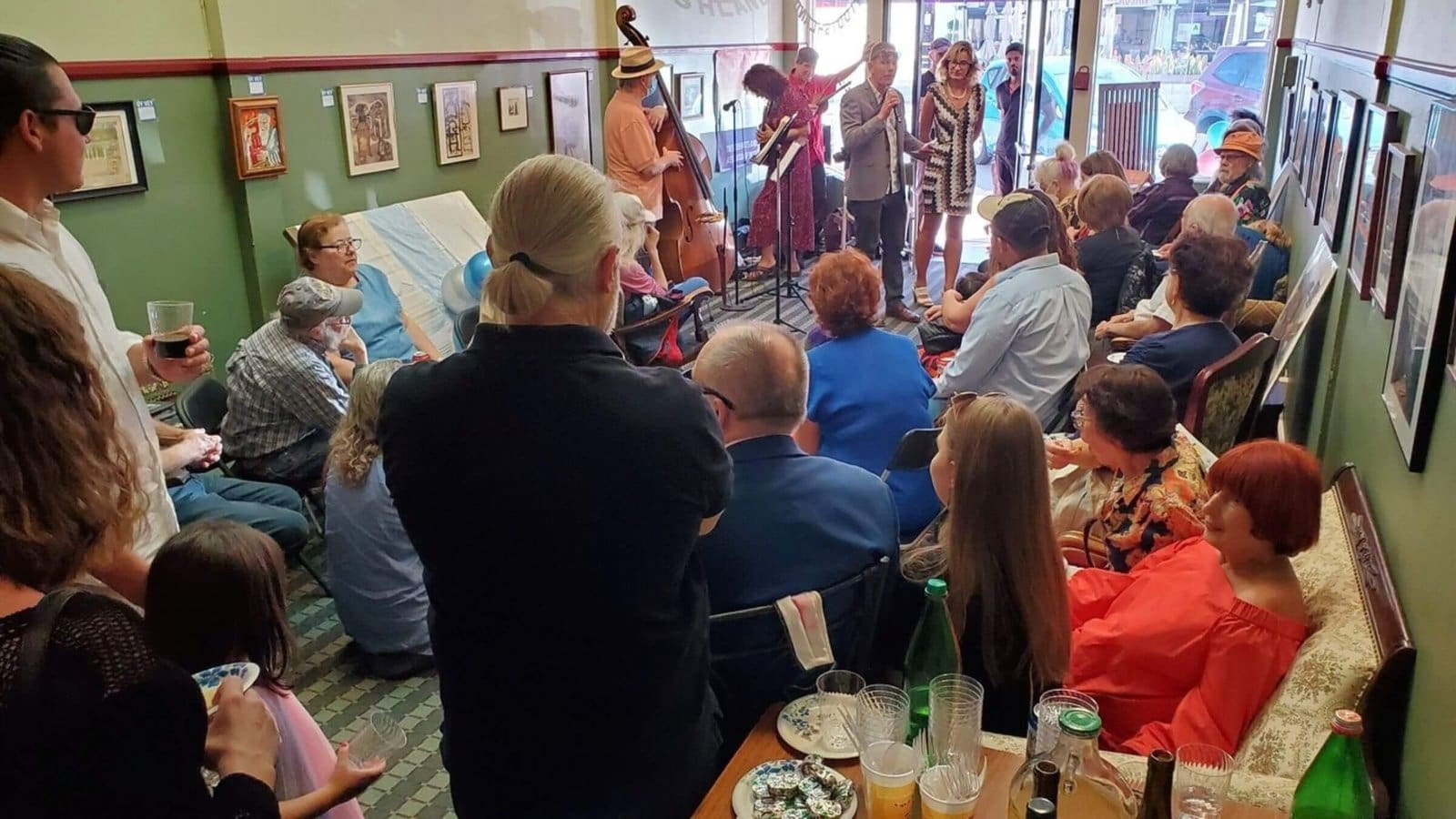 Yiddishland California in La Jolla’s grand opening in 2021 a crowd in Yiddishland California observing a speaker