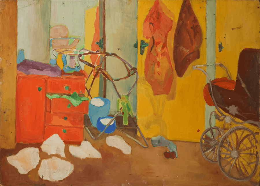 Atara Baker Painting A room of a toddler and his stroller is portrayed.