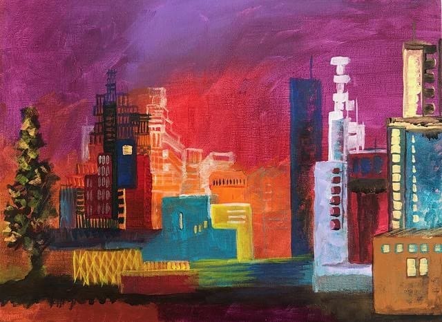 Marine Layer by Miriam Libhaber A city outline with high rise buildings from side view Miriam Libhaber Painting - Marine Layer