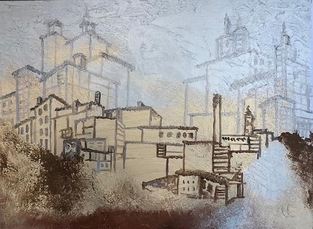 Getting There An artwork by Miriam Libhaber: Getting There, with city outline