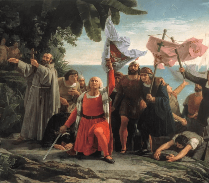 The First Landing of Chirstopher in America, 1862 “Christopher Columbus at the Convent of La Rábida” 1856, oil on canvas, Cano de la Peña, Eduardo Madrid, 1823 - Sevilla, 1897